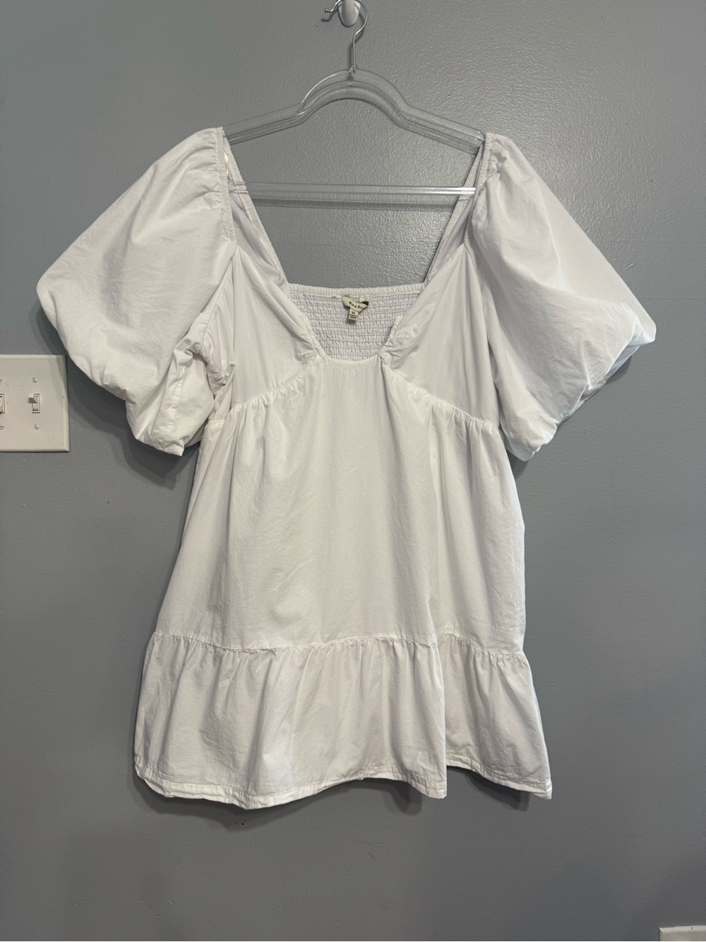 Sim & Sam White Milkmaid Mini Dress XL Puff Sleeve Smocked Babydoll Cotton Lined
